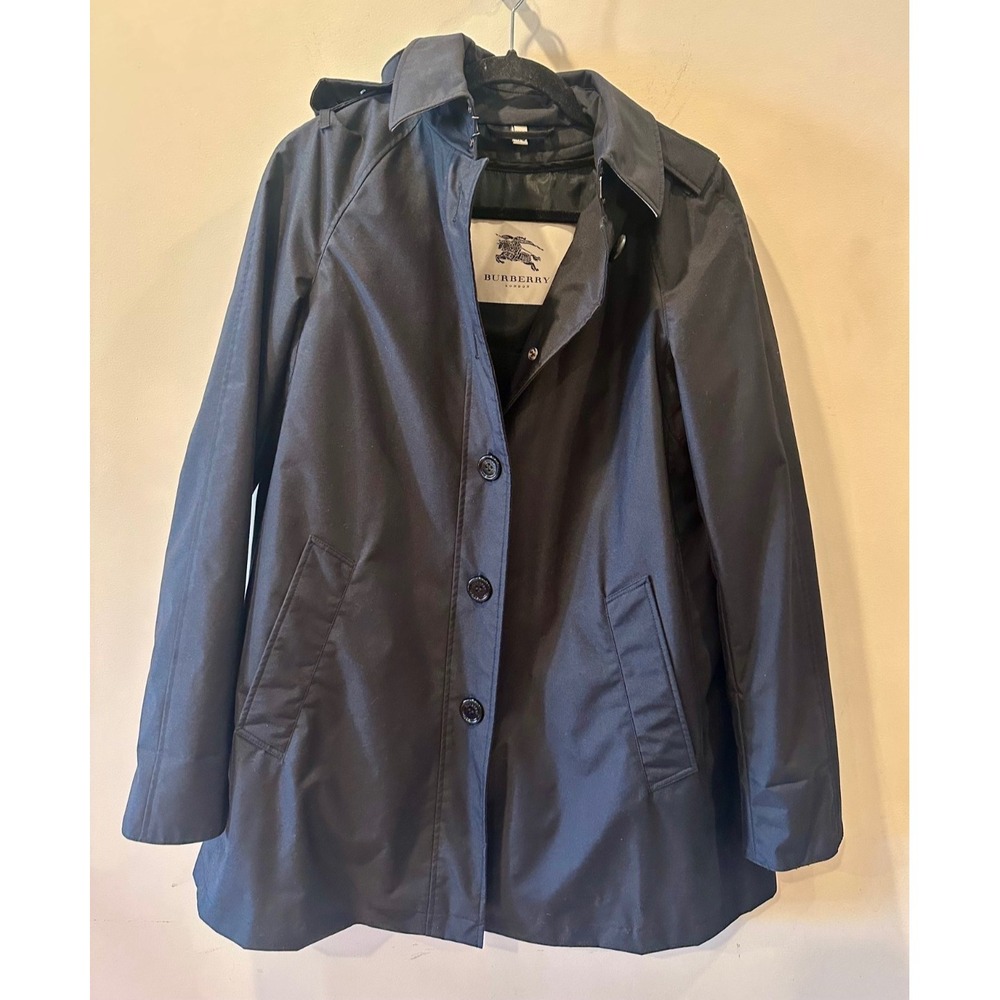 Burberry Black Rain Coat Nova Plaid Removable Wool Layer Detachable Hood Sz 4
